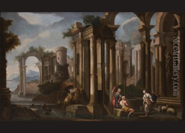 Antikes Ruinencapriccio Mit Figurenstaffage Oil Painting - Pietro Francesco Garoli