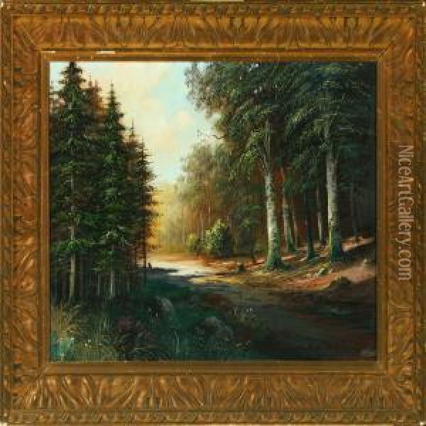 Forestscenery Oil Painting - Otto Gottlieb Schwarz