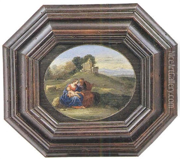 Sacra Famiglia In Un Paesaggio Oil Painting - Cornelis Van Poelenburgh