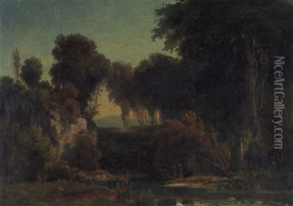 Sudliche Landschaft Mit Waldweiher Oil Painting - Johann Wilhelm Schirmer