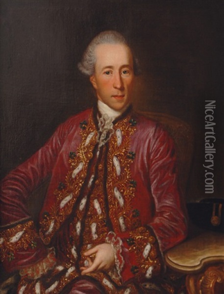 Portrait Of A Nobleman In An Ermine Decorated Coat Oil Painting - Georg Anton Abraham Urlaub