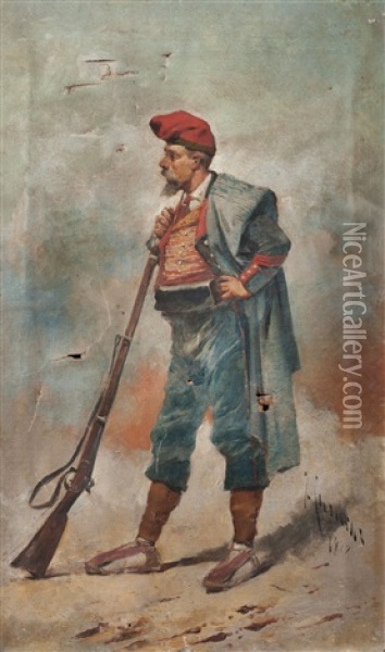 Soldado Con Fusil Oil Painting - Josep (Jose) Cusachs y Cusachs