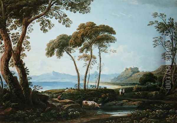 Landscape with Harlech Castle Oil Painting - John Varley