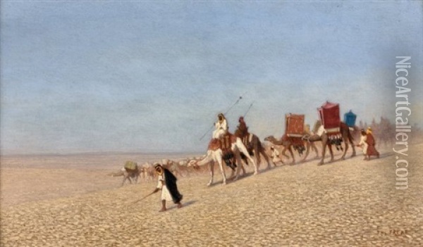 Caravane En Marche Dans Le Desert De Syrie Oil Painting - Charles Theodore (Frere Bey) Frere