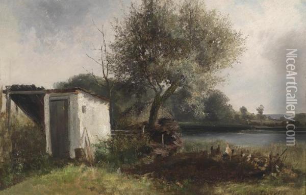 By The Lakeside Oil Painting - Ludwig Gustav Voltz