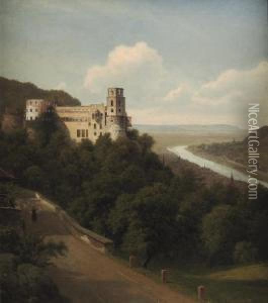 A View Of Schloss Heidelberg Along The River Neckar Oil Painting - Georg Emil Libert