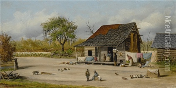 Wash Day: Southern Sharecropper's Cabin Oil Painting - William Aiken Walker