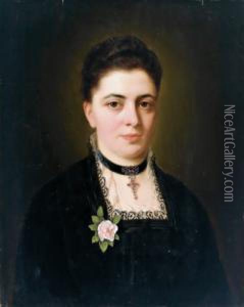 Portrait Einer Dame In Schwarzem Kleid Oil Painting - Josef Bche