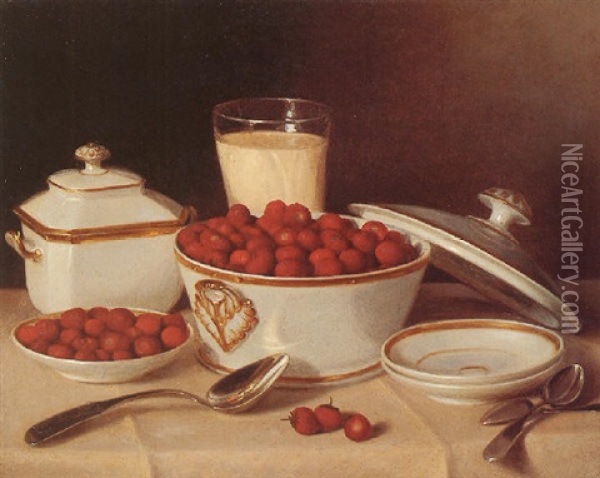 Strawberries And Cream Oil Painting - John F. Francis