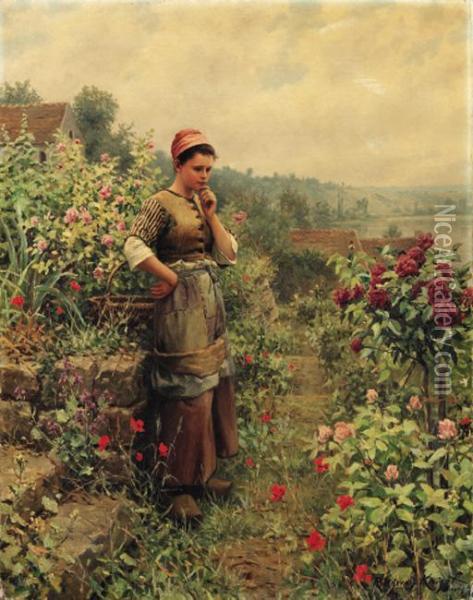 In A Normandy Garden
Signed And Inscribed 'ridgway Knight Paris' (lower Right) Oil Painting - Daniel Ridgway Knight