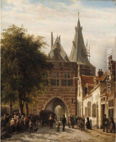 The Cellebroederspoort, Kampen Oil Painting - Cornelis Springer