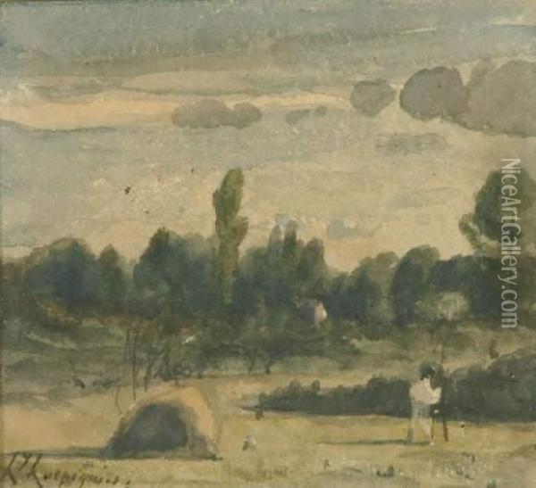 Sudliche Landschaft Mit Wanderer Oil Painting - Henri-Joseph Harpignies