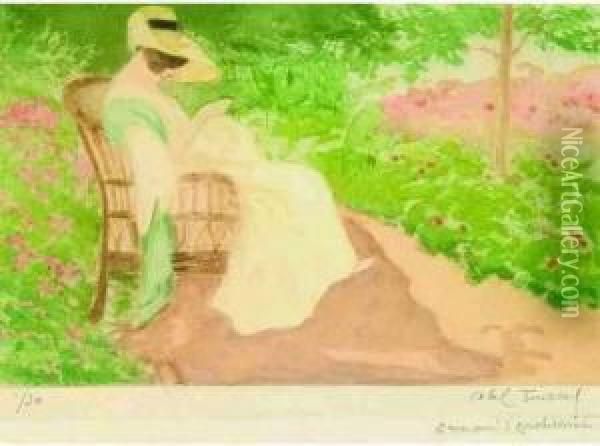 [femme Au Jardin]. Vers 1900. Oil Painting - Louis Abel-Truchet