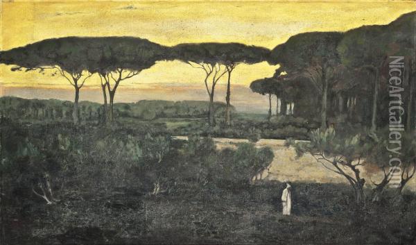 Sunset Oil Painting - Emile Rene Menard