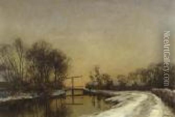 A Late Afternoon In Winter Oil Painting - Jan Hillebrand Wijsmuller