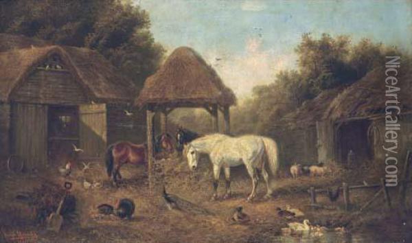 The Farmyard Oil Painting - Joseph W.Yarnold