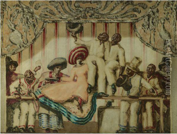 Dama Sentada Sobre Barandilla (seated Woman) Oil Painting - Jose Maria Sert Y Badia