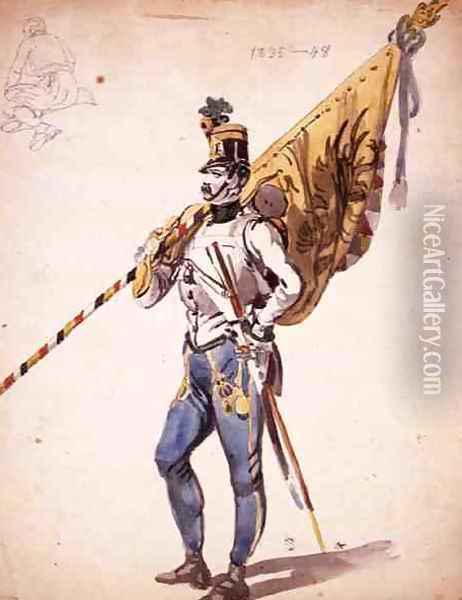 An Officer with a Battalion Colour of a Hungarian Infantry Regiment Oil Painting - Johan Baptiste Heinefetter