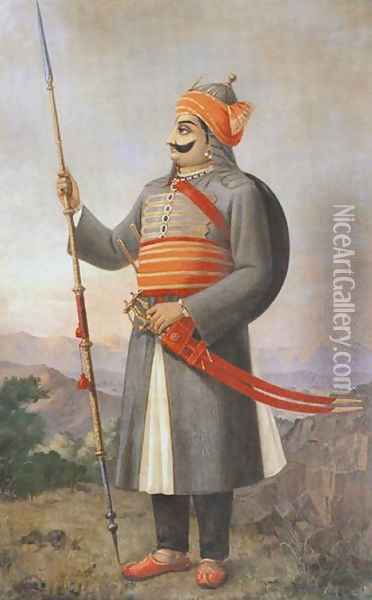 Maharana Prathap Singh Oil Painting - Raja Ravi Varma