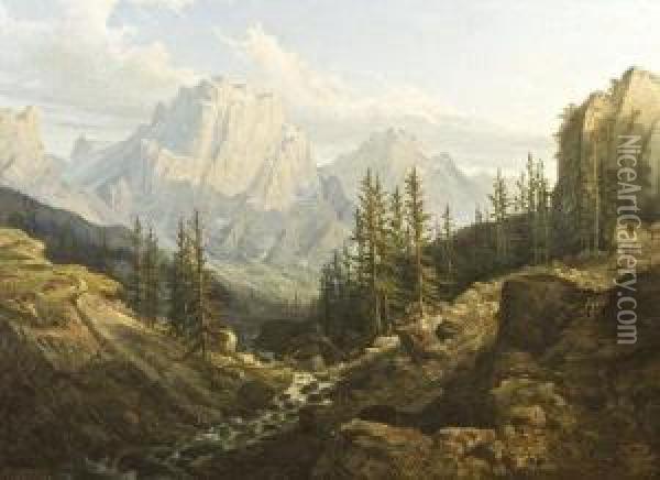 Dolomite Mountain, Cordova Oil Painting - Jean Gabriel Scheffer
