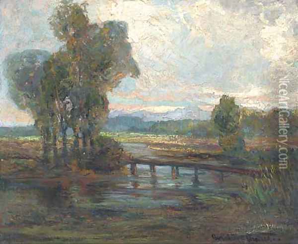 The river crossing, sunset Oil Painting - Augustus William Enness