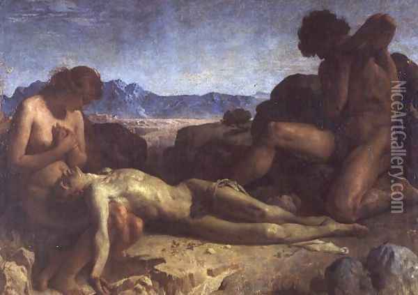 Adam and Eve finding the body of Abel Oil Painting - Leon Bonnat
