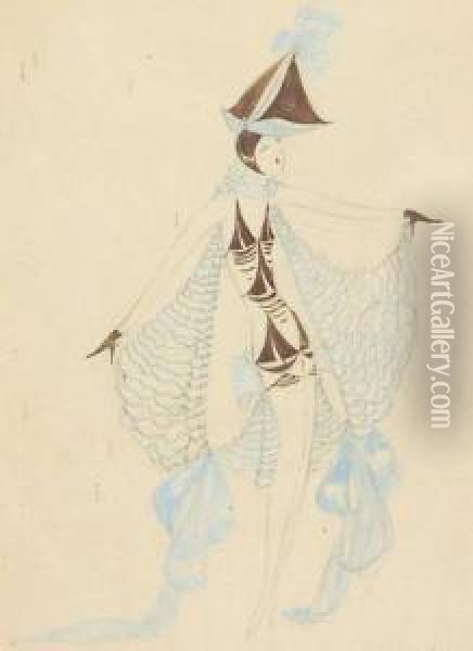 A Pencil And Watercolour Costume Design For Mistinguett Oil Painting - Charles, Carl Gesmar