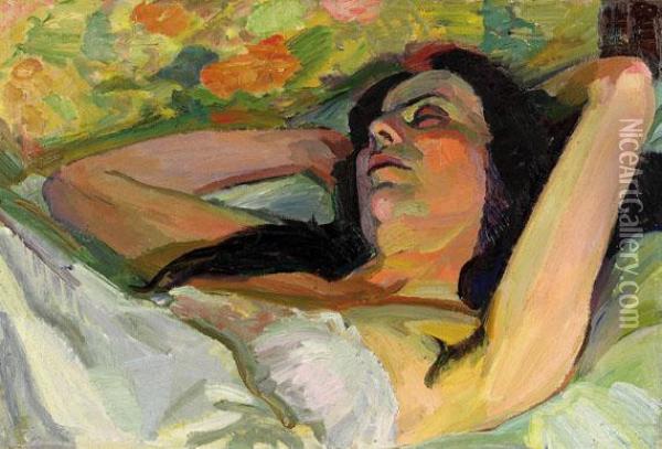 Grose Schlafende Oil Painting - Fritz Feigler