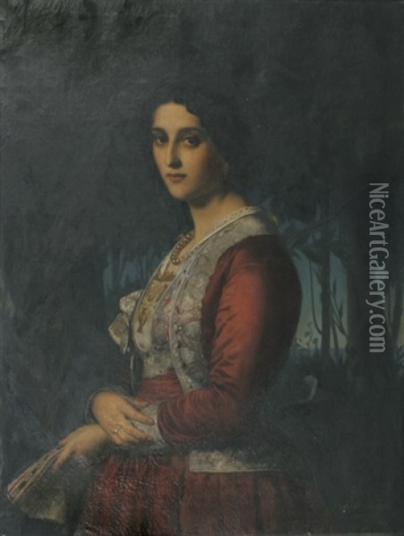 Vornehme Italienerin, Stehend Oil Painting - Rudolf W. A. Lehmann