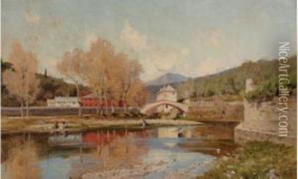 Paysage De Montagne Et Riviere, Circa 1895 Oil Painting - Jacques Odier