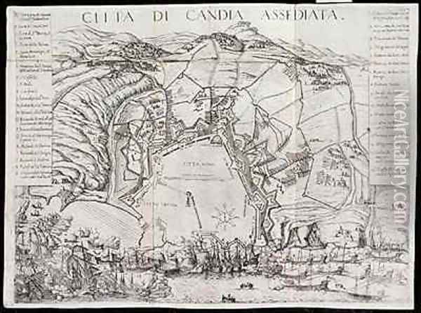 Plan of Candia illustrating the beginning of the Cretan War in 1645 Oil Painting - Marco Boschini