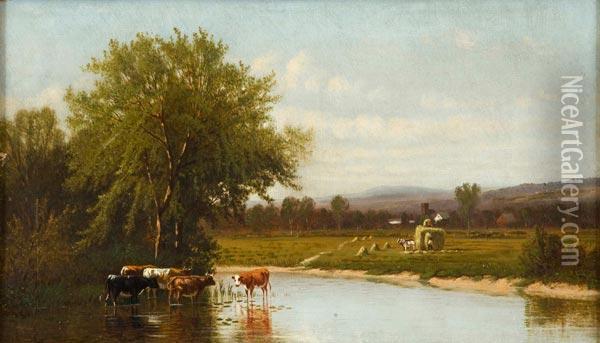 Paesaggio Con Mucche Al Pascolo Oil Painting - Clinton Loveridge