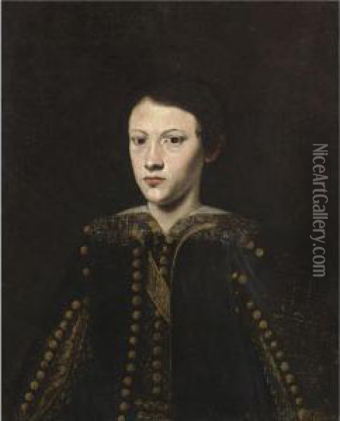 Portrait Of A Young Boy, Half Length, Wearing A Gold-embroidered Doublet Oil Painting - Massimo Stanzione