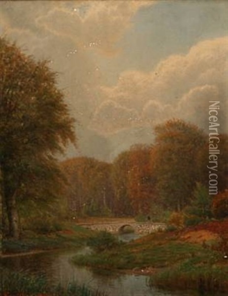 A Creek In A Forest At Late Summer Oil Painting - Nordahl (Peter Frederik N.) Grove