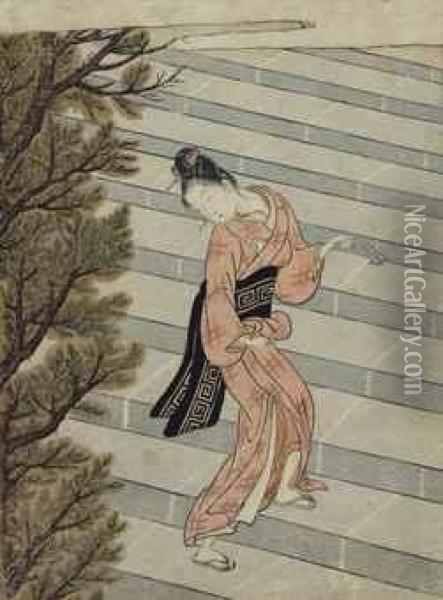 Ritual Of Climbing The Stairs One Hundred Times (ohyakudo) Oil Painting - Suzuki Harunobu