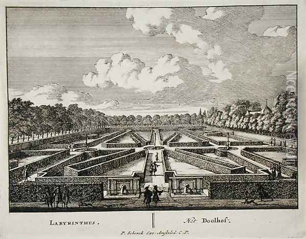 Labyrinth, from Admirandorum Quadruplex Spectaculum, by Jan van Call 1656-1703, published before 1715 Oil Painting - Pieter Schenk