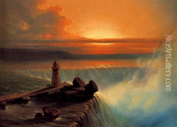 Sunset Over Niagara Falls Oil Painting - Jean Charles Joseph Remond