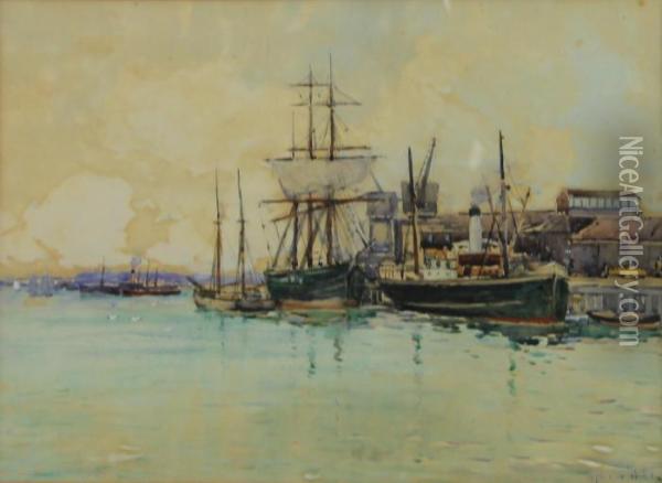 Harbour Scene Oil Painting - Alfred Wilson Walsh