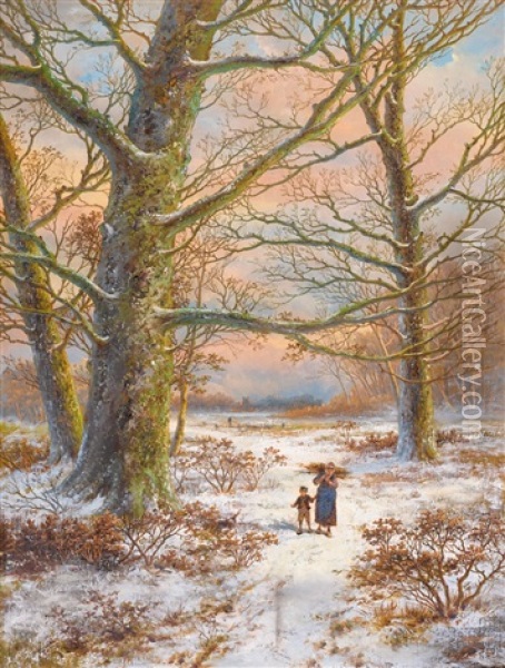 (walking In The Snow) Oil Painting - Hendrik Barend Koekkoek