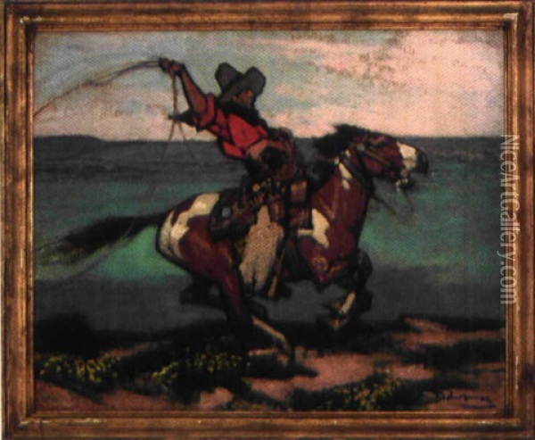 Cowboy Au Lasso Oil Painting - Henri Deluermoz
