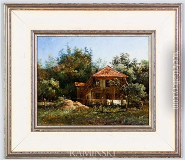 The Cottage Oil Painting - Charles (Jean-Ch. Ferdinand) Humbert