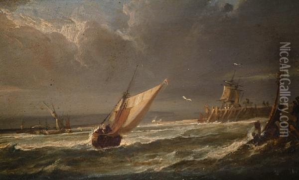 Shipping In A Harbour On A Breezy Day Oil Painting - Hermanus Koekkoek