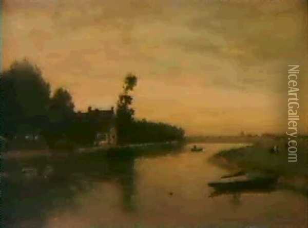 Flusslandschaft Oil Painting - Eugen Jettel