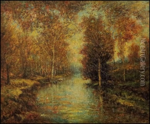 River Landscape Oil Painting - Hudson Mindell Kitchell