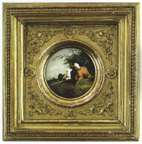 Zwei Ruhendende Kalber Oil Painting - Alexander Johann Dallinger Von Dalling