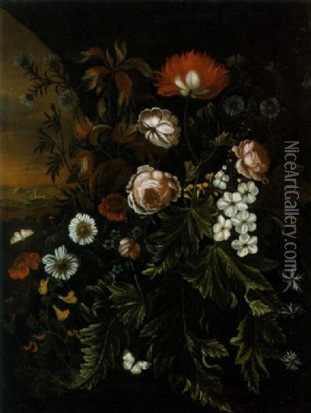 Blumen In Einer Waldlandschaft Oil Painting - Alida Withoos