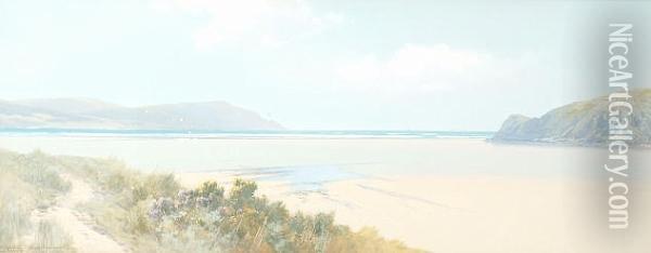 Estuary Of The Gunnell, Newquay Oil Painting - Frederick John Widgery