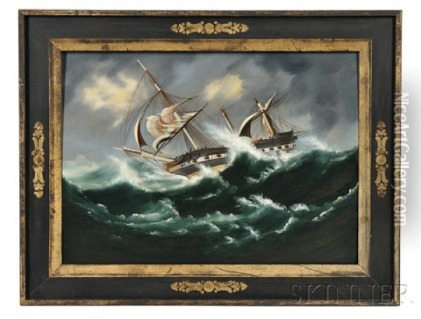 A Storm-tossed Frigate Oil Painting - Thomas Chambers