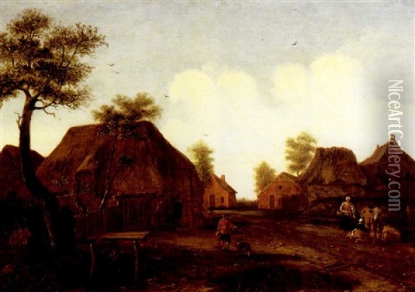 A Village Road With Peasants And Their Livestock Oil Painting - Emanuel Murant