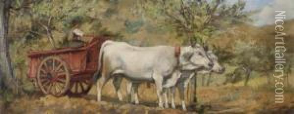 Ox Cart Oil Painting - Frank Duveneck
